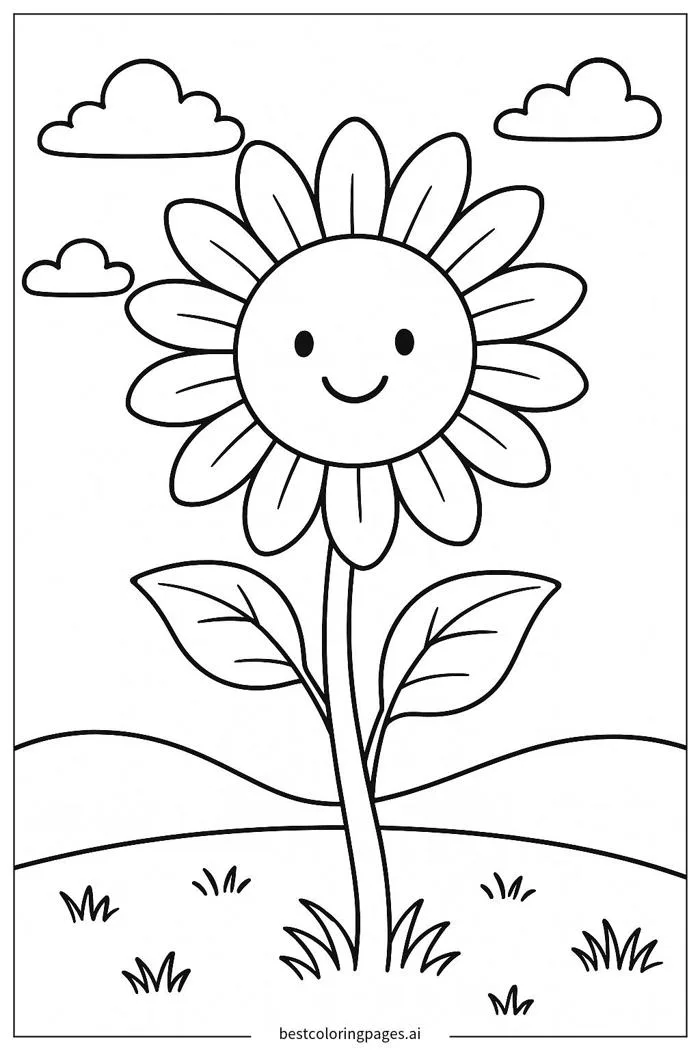 Hoa hướng dương cười Trang tô màu - In miễn phí | BestColoringPages AI