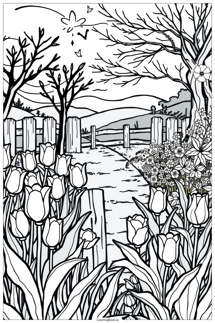 30 trang tô màu Hoa Tulip (PDF và PNG miễn phí)