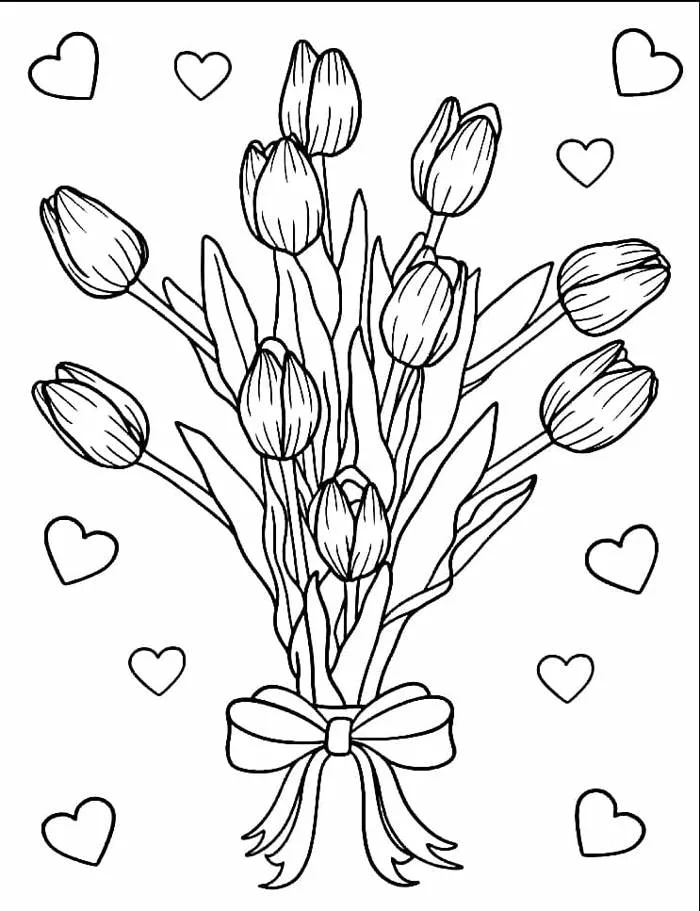 Tô màu Hoa Tulip Tình yêu - Trang Tô Màu Cho Bé