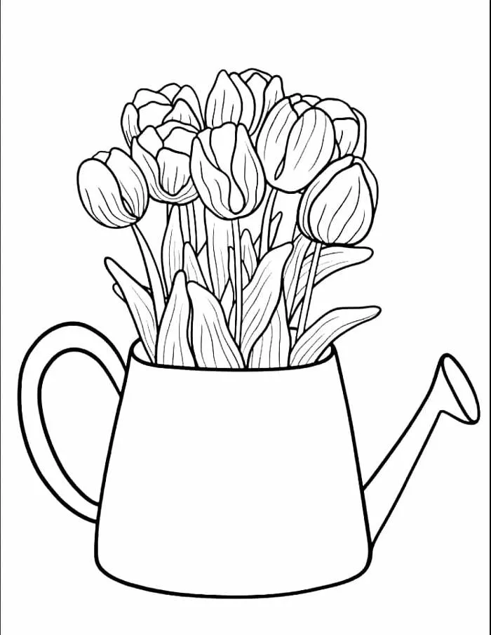 Tô màu Hoa Tulip Trong Thùng Tưới - Trang Tô Màu Cho Bé