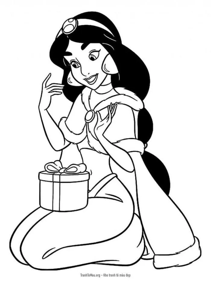 Tải tranh tô màu Công Chúa Jasmine và Hộp Quà