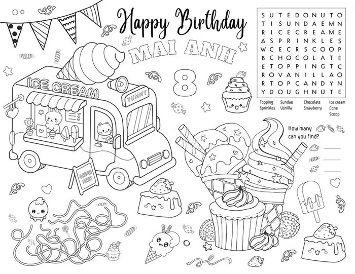 Set 20 tranh tô màu sáng tạo cho sinh nhật bé hình xe kem – CoonGift