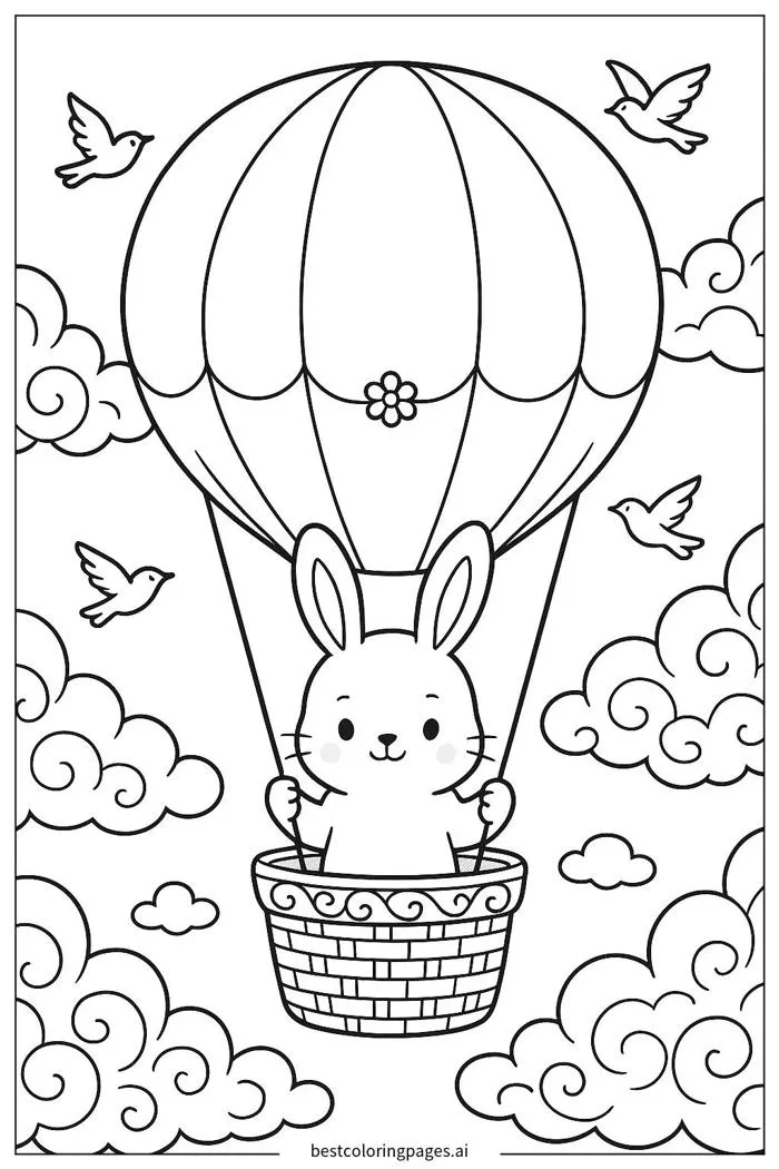 Chú thỏ đi khinh khí cầu Trang tô màu - In miễn phí | BestColoringPages AI