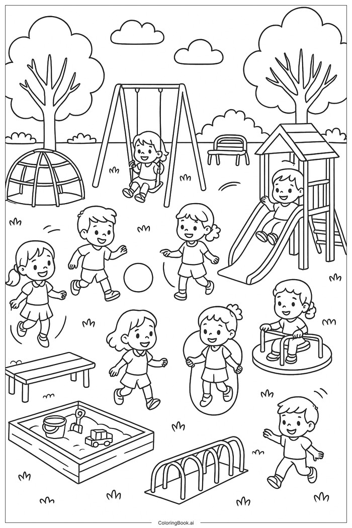 Trang Tô Màu Chào Mừng Đến Khu Vui Chơi Mầm Non (Có thể In Miễn Phí dưới  định dạng PDF & PNG)