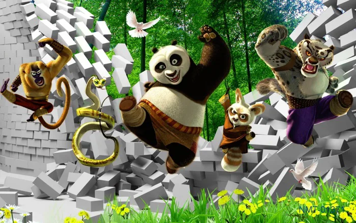 Tranh dán tường 3D kungfu panda - Tranh Hoạt Hình Trẻ Em