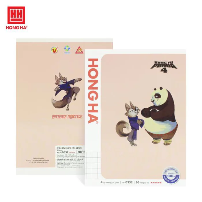 Vở 4 ô ly 96 trang Hồng Hà Class Kungfu Panda - 0332