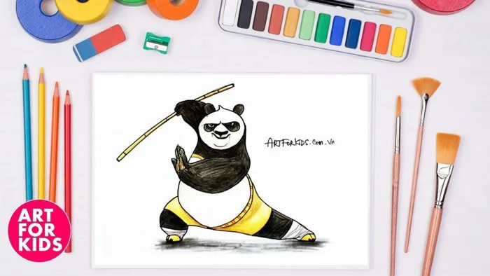 Art for kids ❤ Dạy bé vẽ chú gấu Po trong phim Kungfu Panda. How to draw Po  in Kungfu Panda.