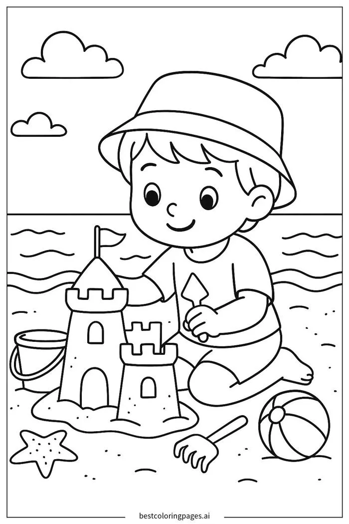 Xây lâu đài cát Trang tô màu - In miễn phí | BestColoringPages AI