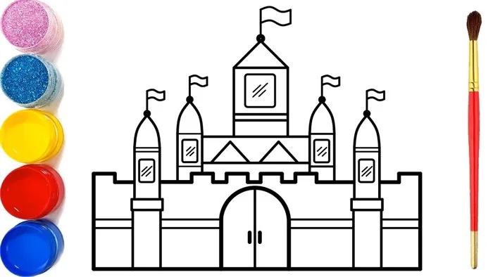Vẽ và tô màu lâu đài đơn giản / Bé Học Tô Màu / Glitter Castle Coloring  Pages For Kids