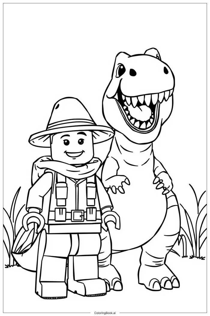 Trang Tô Màu Cuộc phiêu lưu khủng long Lego với T-Rex (Có thể In Miễn Phí  dưới định dạng PDF & PNG)