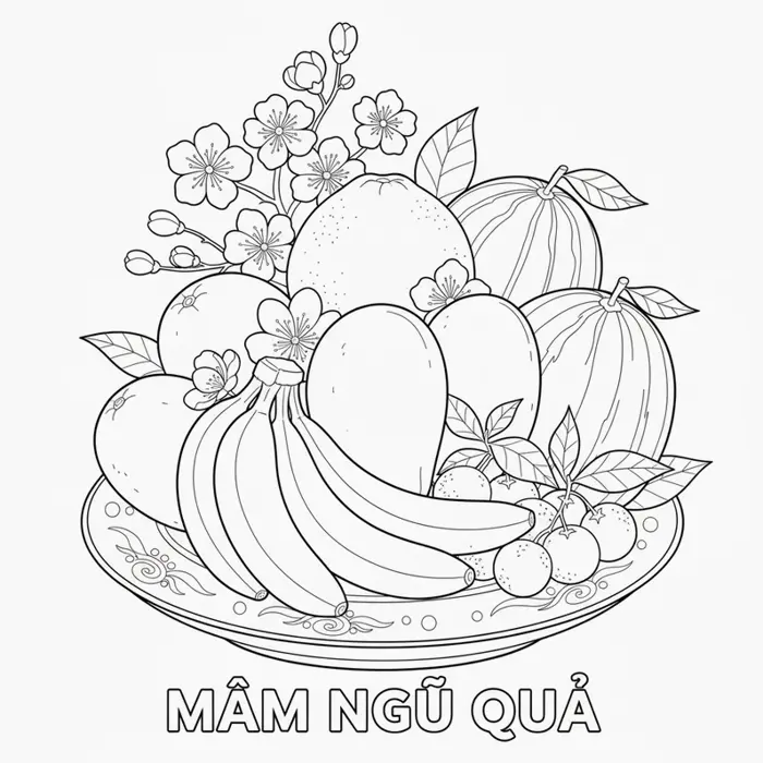 Bộ sưu tập tranh tô màu mâm ngũ quả ngày Tết cho bé sáng tạo