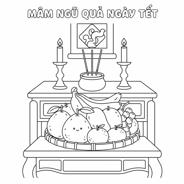 Bộ sưu tập tranh tô màu mâm ngũ quả ngày Tết cho bé sáng tạo