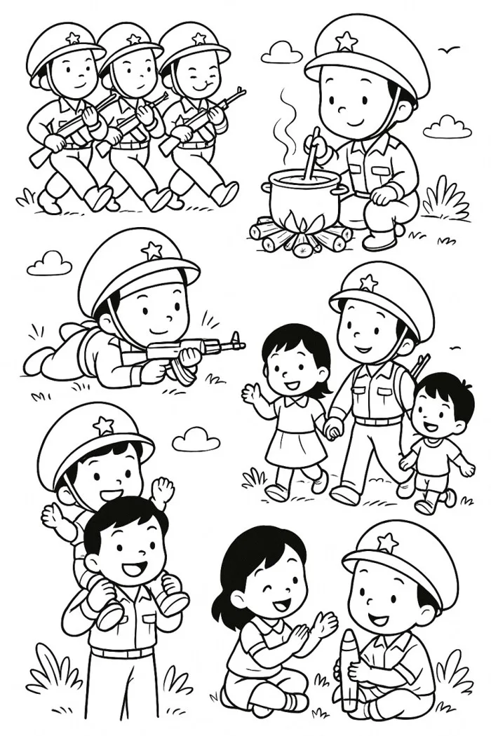 20 bức tranh tô màu chú bộ đội ý nghĩa và dễ tô cho bé mầm non