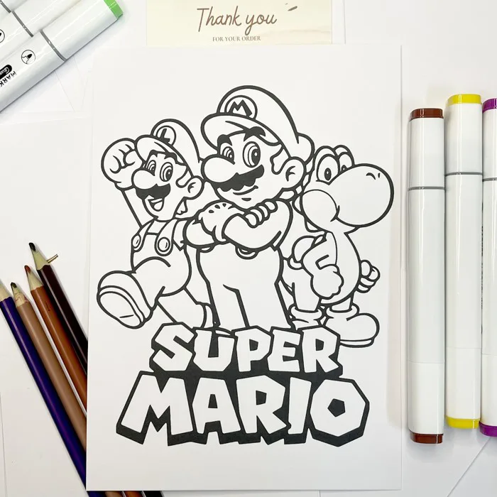 Tranh tô màu cho bé 30 tranh chủ đề SUPER MARIO. Giấy 250g tô chì sáp dạ màu  nước... các khổ A4-A5. Tranh Tô Màu Super Mario Phù Hợp Màu Nước -