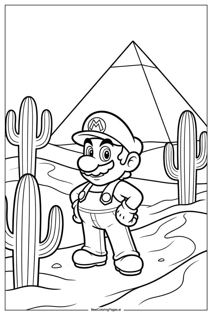Mario thám hiểm sa mạc Trang tô màu - In miễn phí | BestColoringPages AI