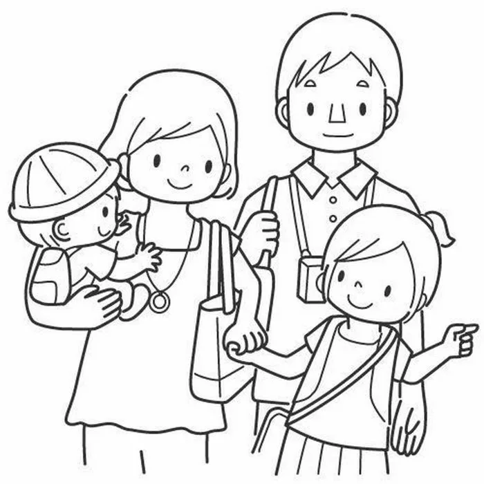 Mẫu tranh tô màu gia đình đẹp, hạnh phúc 3 người, 4 người, 5 người