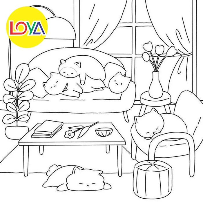 [Có Mẫu] Bộ 50 Tờ Tranh Tô Màu Gia Đình Mèo Cute Size Lớn A4 Dễ Thương Xả  Stress Đồ Chơi Giấy TM621