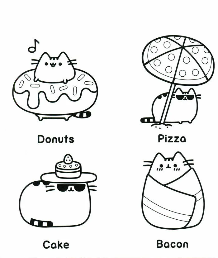 Tô màu Mèo Pusheen với thực phẩm - Trang Tô Màu Cho Bé