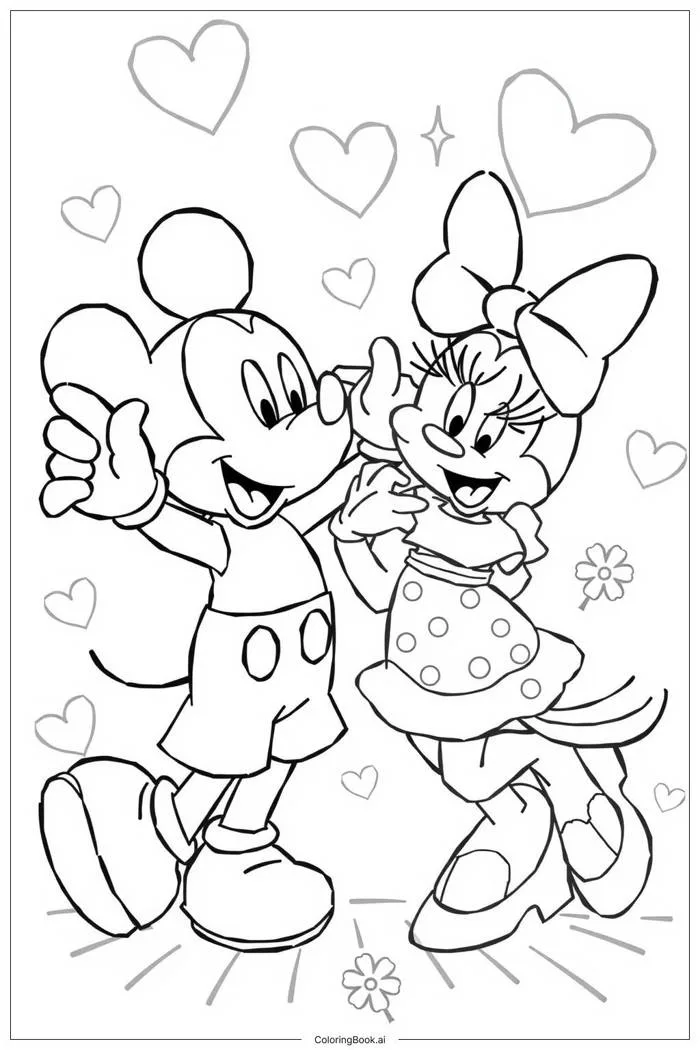 Trang Tô Màu Mickey và Minnie dễ thương bên nhau (Có thể In Miễn Phí dưới  định dạng PDF & PNG)
