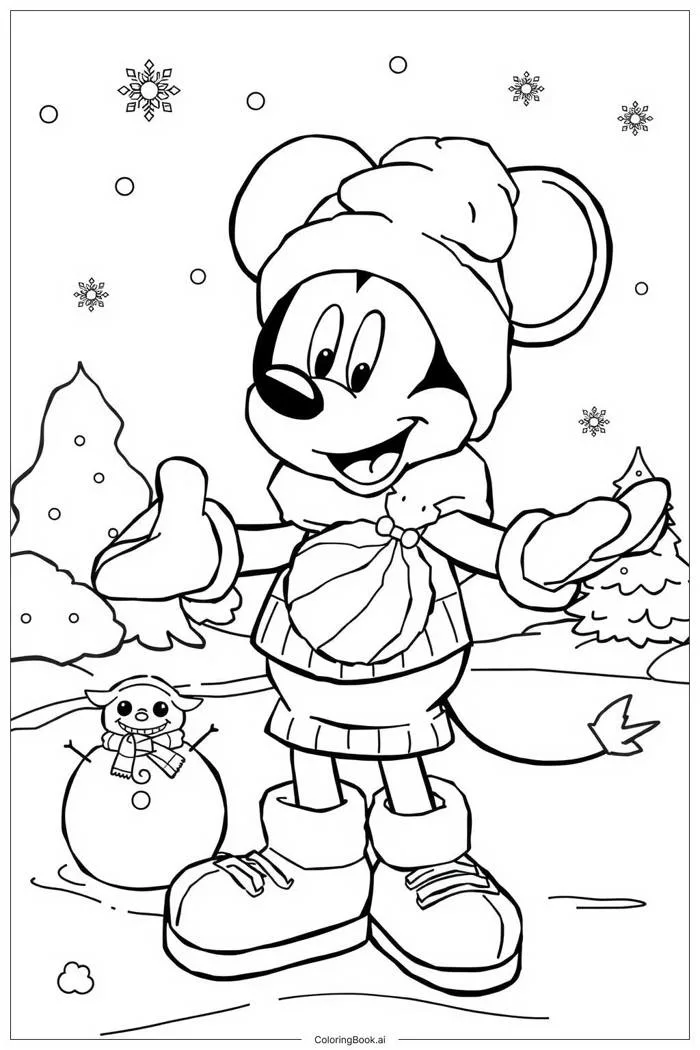Trang Tô Màu Mickey Mouse trong một thế giới mùa đông-2 (Có thể In Miễn Phí  dưới định dạng PDF & PNG)
