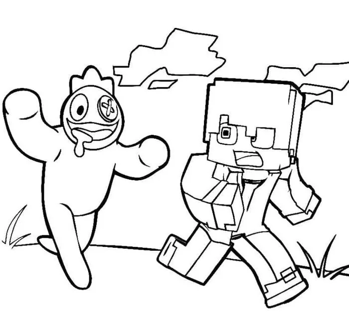 Tô màu Rainbow Friends và Minecraft - Trang Tô Màu Cho Bé