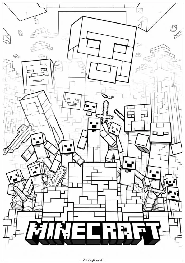 Trang tô màu: Cuộc Phiêu Lưu Huyền Thoại Trong Minecraft: Các Anh Hùng Hành  Động Chống