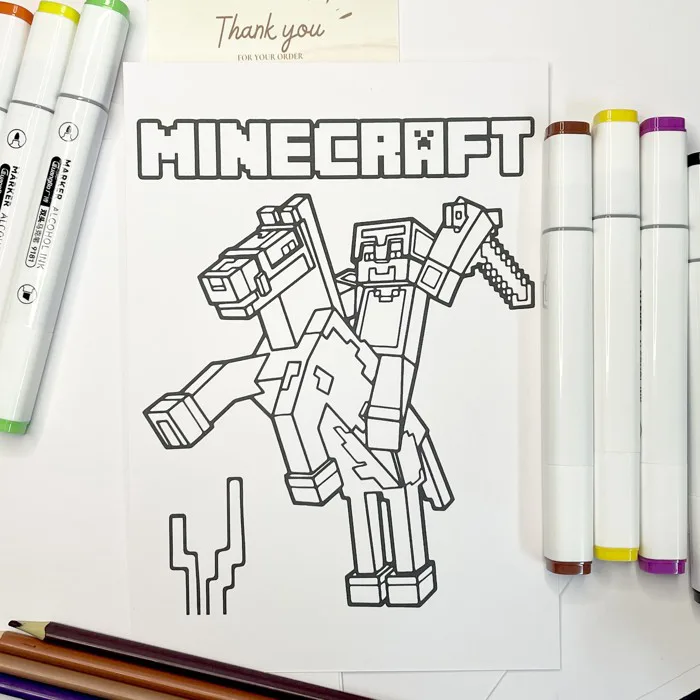 Tranh tô màu cho bé 50 tranh chủ đề MINECRAFT. Giấy 250g tô chì sáp dạ màu  nước... các khổ A4-A5. Tặng bút sáp. Bộ Tranh Tô Màu A4 A5 Tranh Tô
