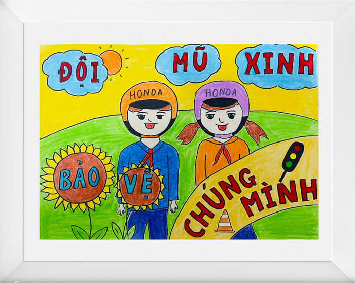 Những bức tranh vẽ đội mũ bảo hiểm đẹp mắt và ý nghĩa