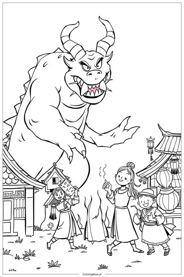 Trang Tô Màu Múa Lân Truyền Thống Tết Nguyên Đán (Có thể In Miễn Phí dưới  định dạng PDF & PNG)