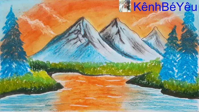 Vẽ núi rừng - Vẽ tranh với màu sáp dầu;Draw forest mountains - Paint with  oil wax color.
