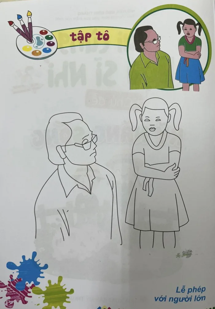 Tranh tô màu: Bé lễ phép với người lớn