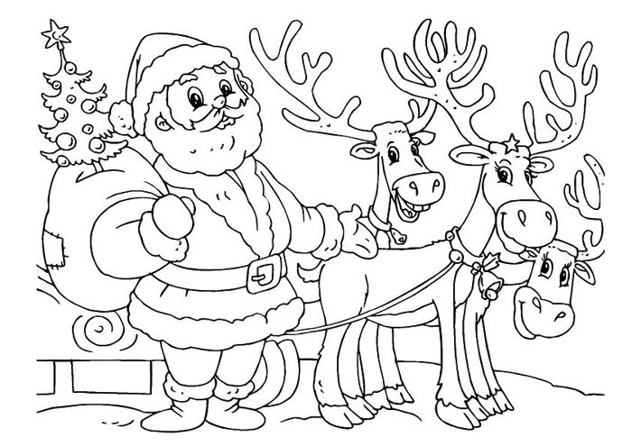 Tô màu ông già noel và tuần lộc - Trang Tô Màu Cho Bé