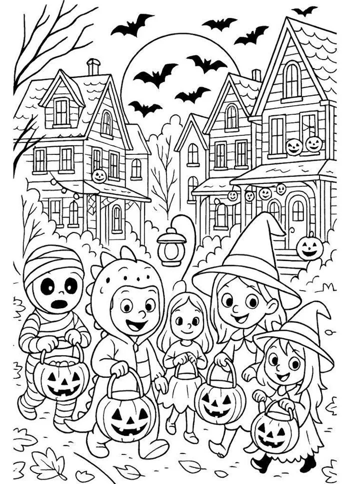 Halloween đến rồi, 20 bức tranh tô màu bí ngô, ma nhỏ, phù thủy đáng yêu  cho bé