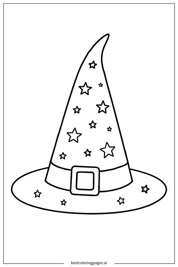 Chiếc mũ phù thủy với những ngôi sao Trang tô màu - In miễn phí |  BestColoringPages AI