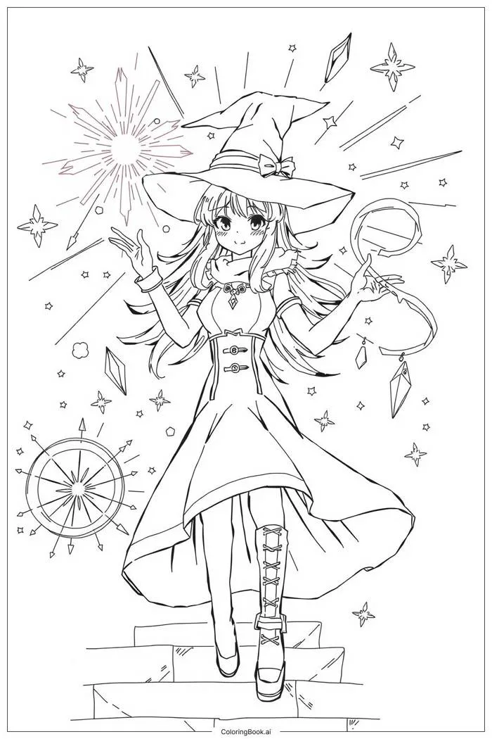Trang Tô Màu phù thủy anime phép thuật-2 (Có thể In Miễn Phí dưới định dạng  PDF & PNG)