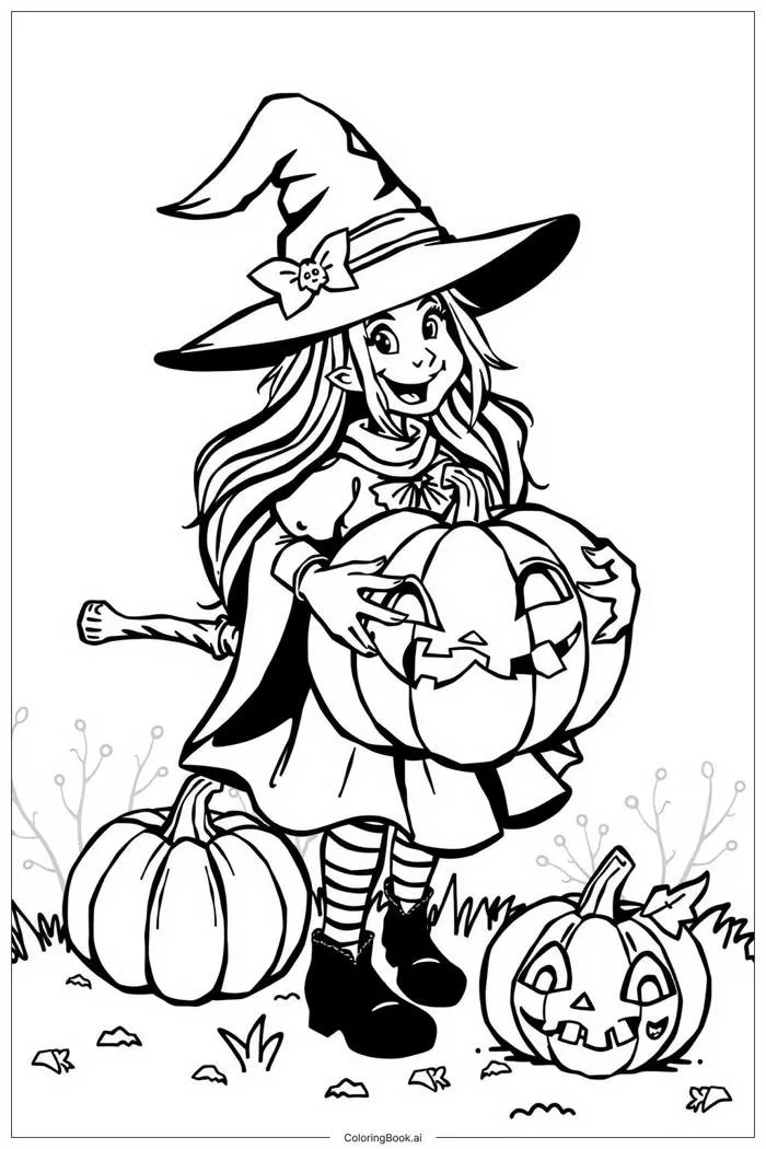 Trang Tô Màu Đêm Halloween của phù thủy (Có thể In Miễn Phí dưới định dạng  PDF & PNG)