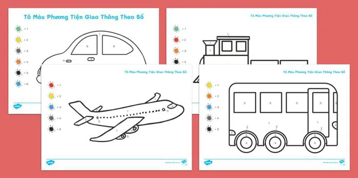 Bộ Tranh Tô Màu Theo Số Đơn Giản Cho Bé Chủ Đề Phương Tiện Giao Thông - Tài  Liệu Tiểu Học