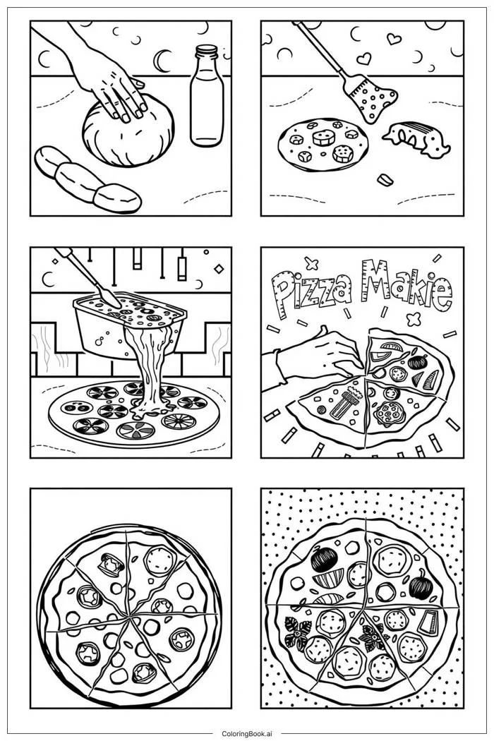 Trang Tô Màu Quá trình làm pizza từng bước (Có thể In Miễn Phí dưới định  dạng PDF & PNG)