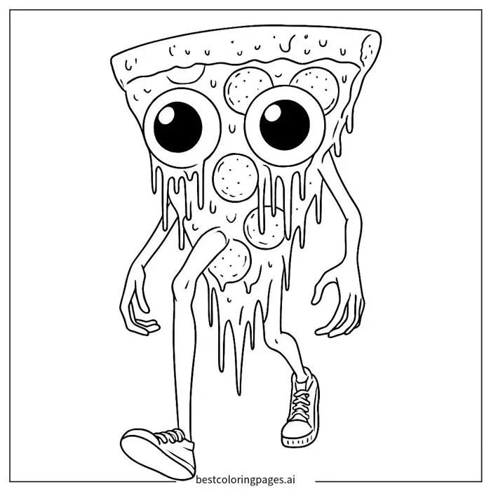 Miếng Pizza Biết Đi Trang tô màu - In miễn phí | BestColoringPages AI