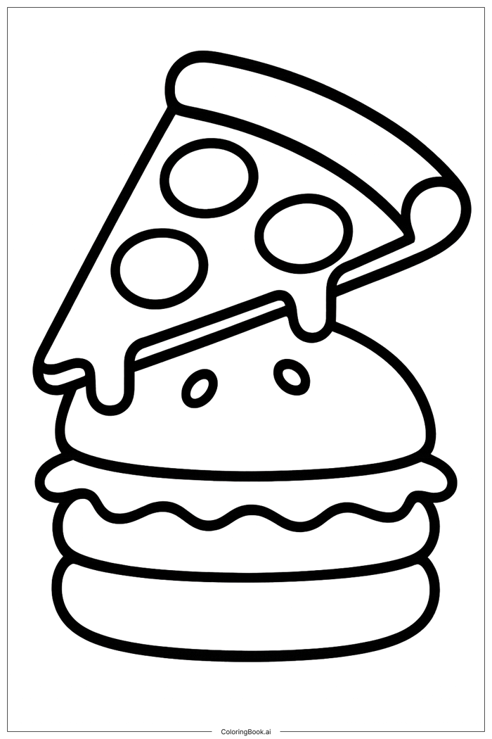 Trang Tô Màu Biểu tượng Pizza và Burger Chồng lên nhau (Có thể In Miễn Phí  dưới định dạng PDF & PNG)