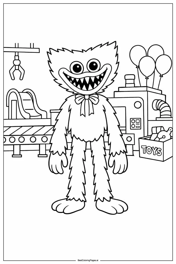 Huggy Wuggy tại nhà máy đồ chơi Playtime Trang tô màu - In miễn phí |  BestColoringPages AI