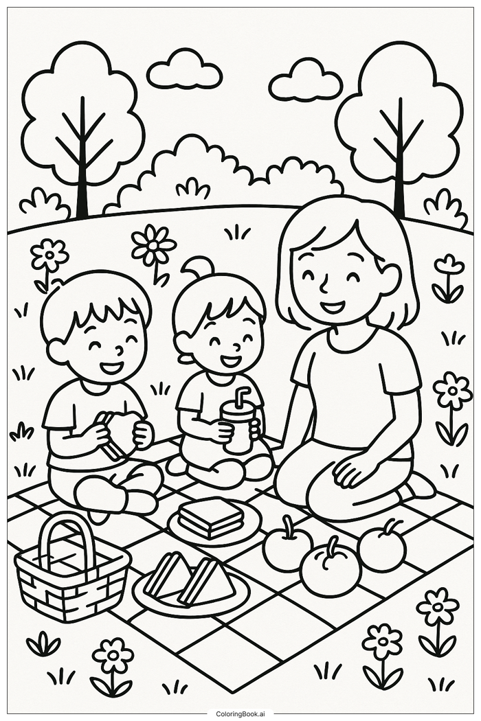 Trang Tô Màu Một Buổi Dã Ngoại Trong Vườn Mùa Hè (Có thể In Miễn Phí dưới  định dạng PDF & PNG)