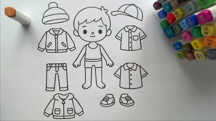 Tranh tô màu búp bê bé trai, quần áo - How to Color Baby Boy Doll, Clothes  Coloring pages for kids