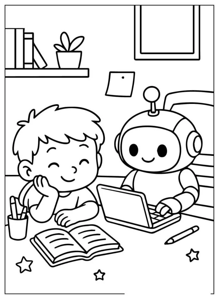 20 bức trang tô màu robot ngộ nghĩnh, dành cho bé mầm non yêu thích thế  giới công nghệ
