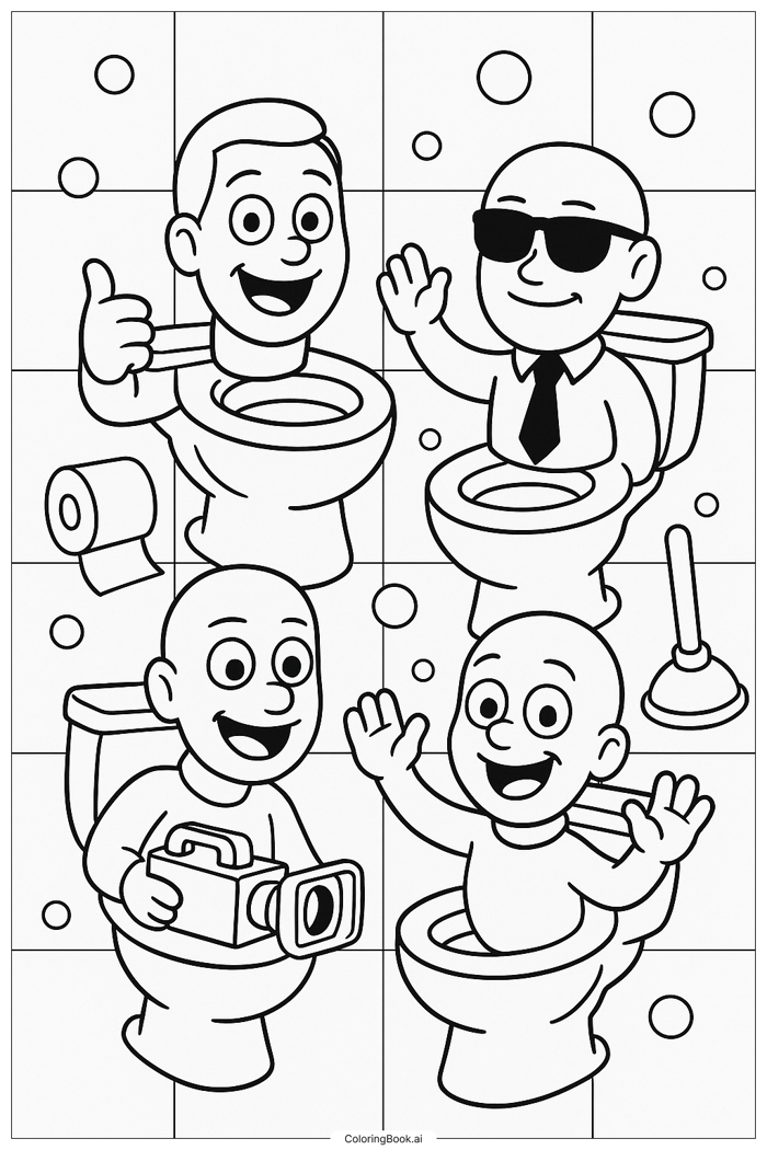 Trang Tô Màu Các Nhân Vật Chính Skibidi Toilet Cùng Nhau (Có thể In Miễn  Phí dưới định dạng PDF & PNG)