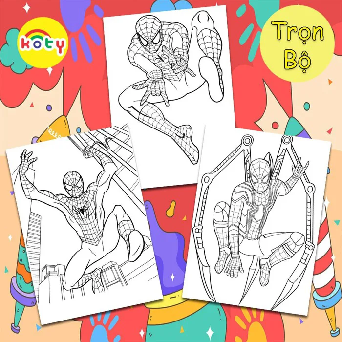 Tranh Tô Màu Spider Man (Người nhện) - Bộ 30 Tờ Giấy A4 A5 Dành Cho Màu  Sáp, Màu Chì - TRANH TÔ MÀU KOTY TM581