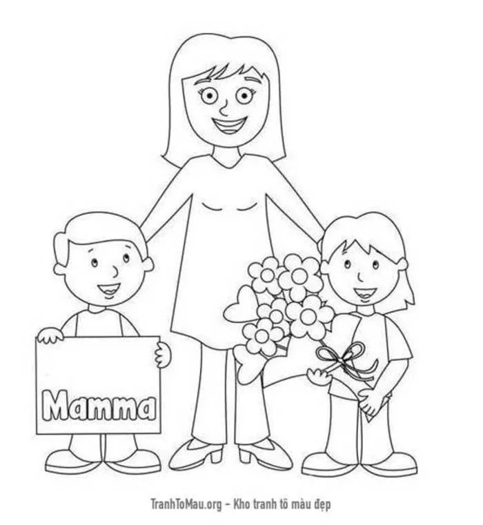 Tải tranh tô màu Các Con Tặng Mẹ Hoa Ngày Phụ Nữ 8-3