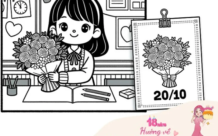 Gợi ý 15 mẫu tranh tô màu bé làm thiệp tặng mẹ, tặng bà, tặng cô giáo ngày  20/10