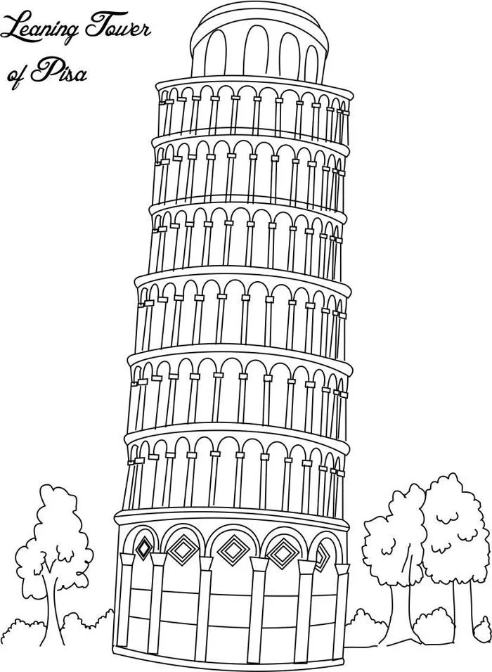 Tô màu tháp nghiêng pisa - Trang Tô Màu Cho Bé