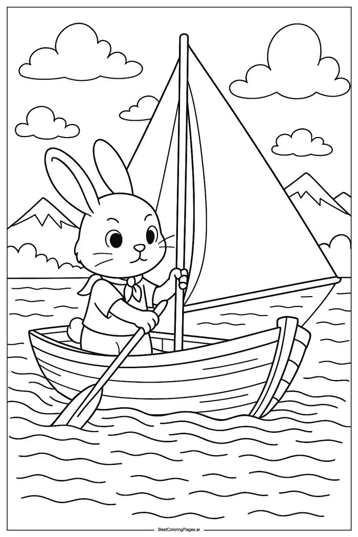 Thỏ con lái thuyền buồm Trang tô màu - In miễn phí | BestColoringPages AI